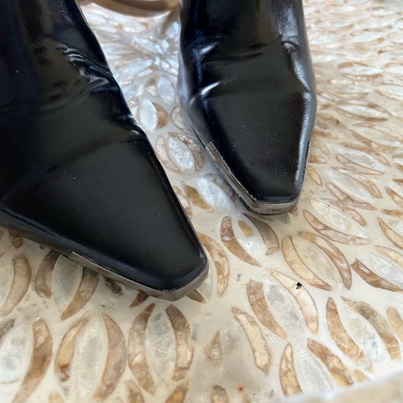 Black Cowboy style booties with metal tip around front toe area - Picture 5 of 6